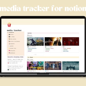 Może przedstawiać: Zrzut ekranu strony internetowej o nazwie "media tracker for notion" z ikoną popcornu w lewym g&oacute;rnym rogu. Strona internetowa jest trackerem multimedialnym dla film&oacute;w i program&oacute;w telewizyjnych. Strona internetowa ma pasek nawigacyjny po lewej stronie z kategoriami takimi jak "filmy", "programy telewizyjne", "aktorzy i aktorki", "gatunki", "postęp", "lista życzeń", "ulubione" i "premiery". Strona internetowa ma r&oacute;wnież sekcję dla ulubionych link&oacute;w do strumieniowania, z linkami do Netflix, Hulu i Amazon Prime Video. Strona internetowa ma sekcję dla film&oacute;w, z listą film&oacute;w, kt&oacute;re zostały obejrzane, i sekcję dla program&oacute;w telewizyjnych, z listą program&oacute;w telewizyjnych, kt&oacute;re zostały obejrzane.