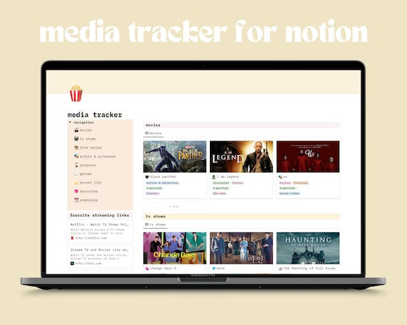 Movie & TV Show Tracker for Notion, Aesthetic Movie Tracker Notion Template, Student Notion Planner, Aesthetic Student Planner Template