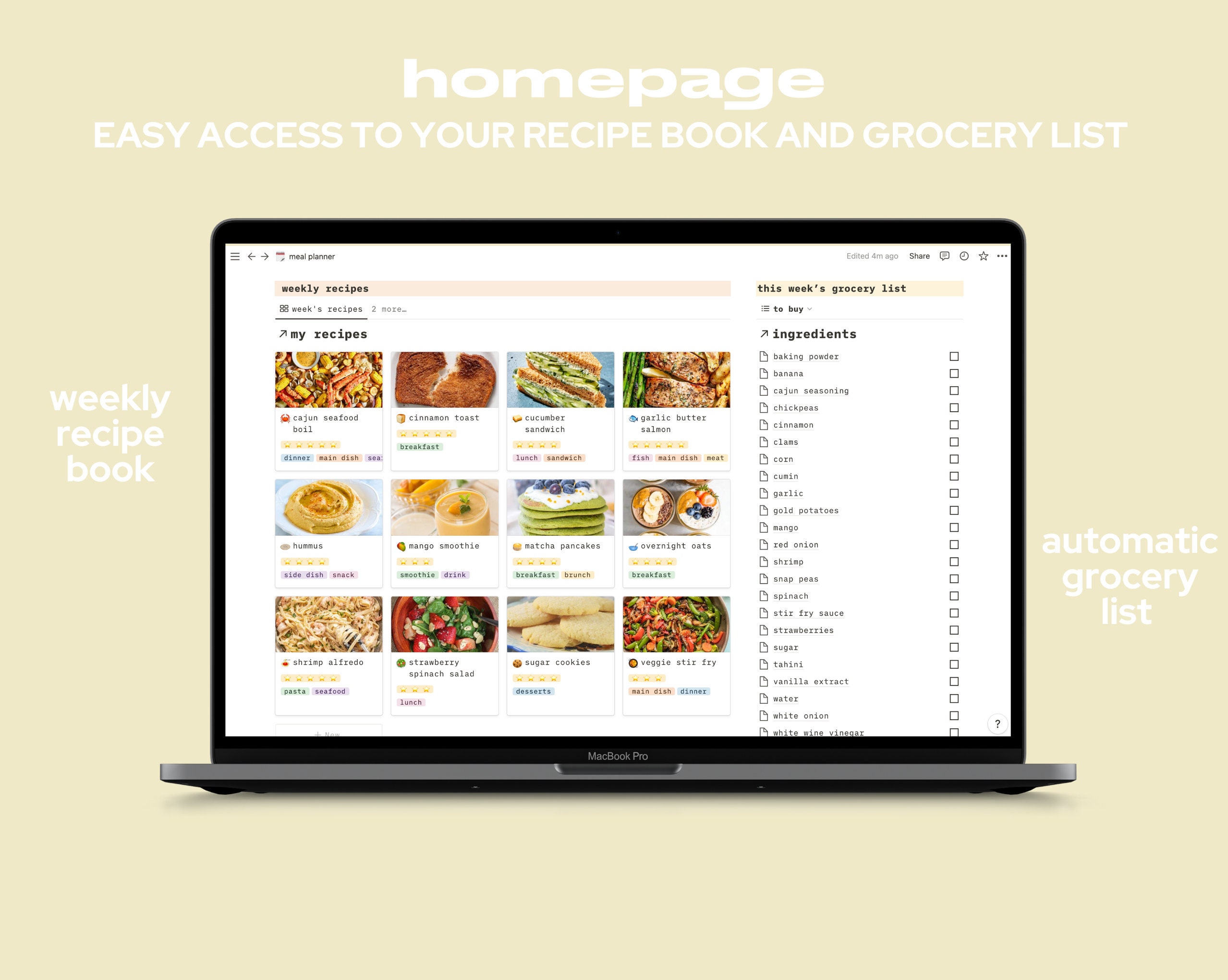 Meal Planner for Notion Meal Prep Notion Template Notion Etsy