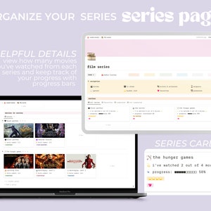 Może przedstawiać: Ekran komputera wyświetlający stronę internetową z listą film&oacute;w zorganizowanych według serii. Strona internetowa pozwala użytkownikom śledzić postępy w oglądaniu film&oacute;w z danej serii. Ekran pokazuje serię zatytułowaną "Igrzyska Śmierci" z paskiem postępu wskazującym 50% ukończenia.