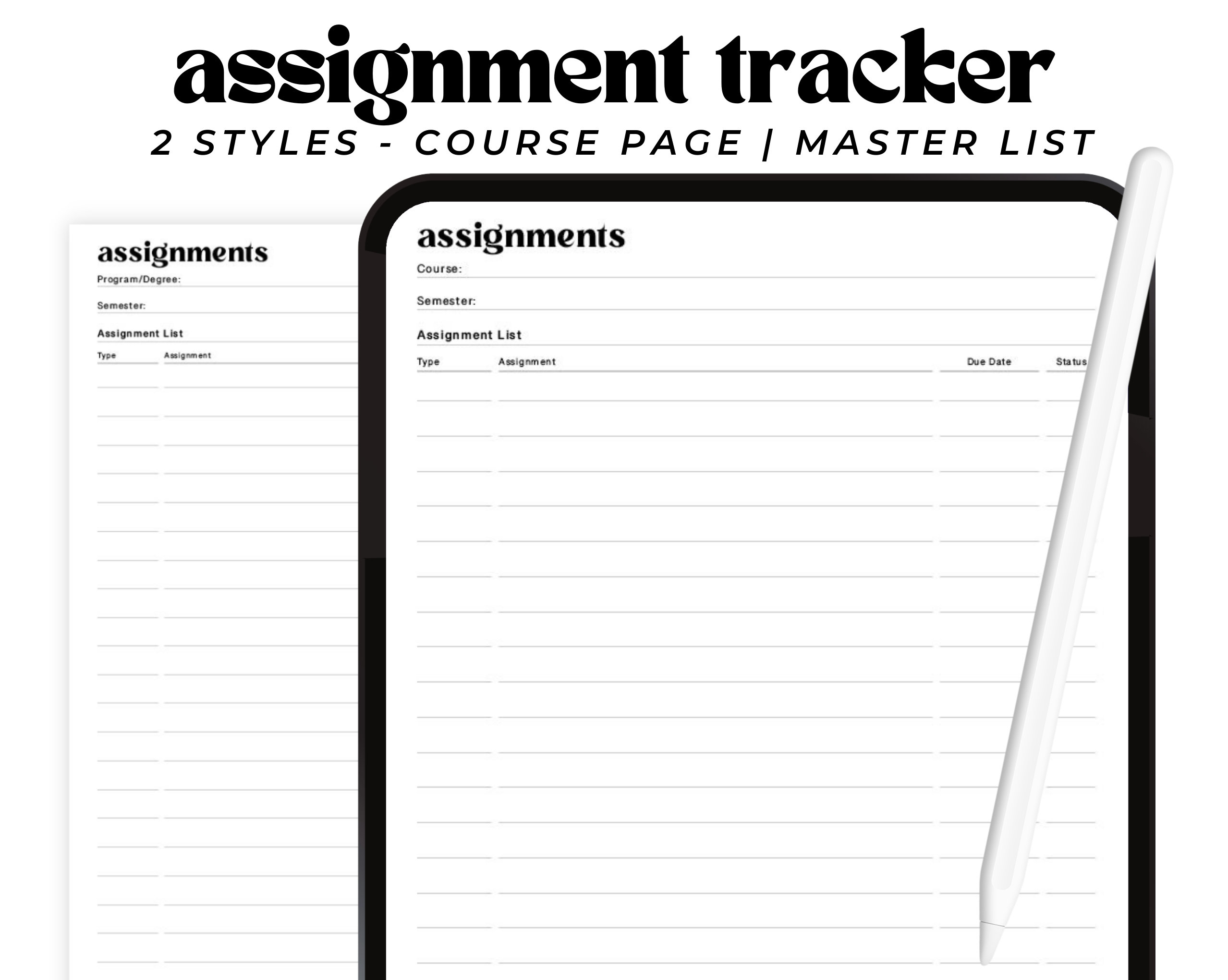 Digital Assignment Tracker, Goodnotes Notepaper, Student Homework List ...