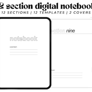 12 Section Minimalistic Digital Notebook, GoodNotes Notebook, Aesthetic Notepaper Template, Simple Digital Notebook, Student Digital Planner