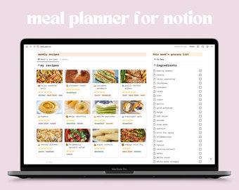 Meal Planner for Notion, Meal Prep Notion Template, Notion Grocery List, Aesthetic Student Notion Template, Health Planner Notion