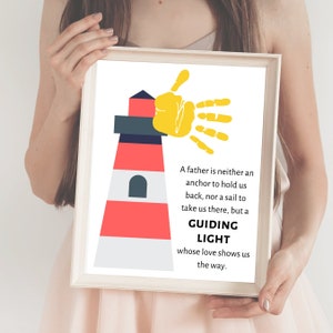 Empreinte artistique artistique phare pour la fête des pères, cadeau pour papa pour enfant en bas âge, enfant d'âge préscolaire, carte-cadeau DIY souvenir, PDF prêt à imprimer