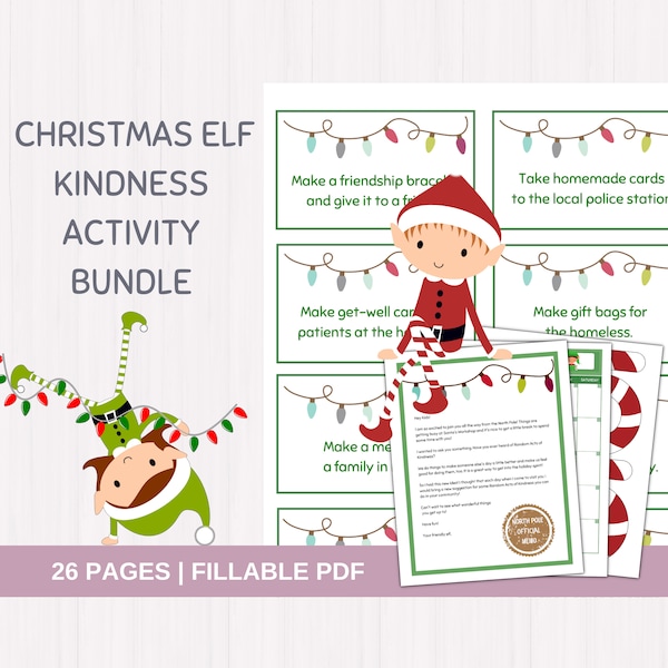 Christmas Elf Printable Prop Activity Bundle, Kindness Challenge, Elf Bundle, Elf Kit, Holiday Elf, Random Acts of Kindness
