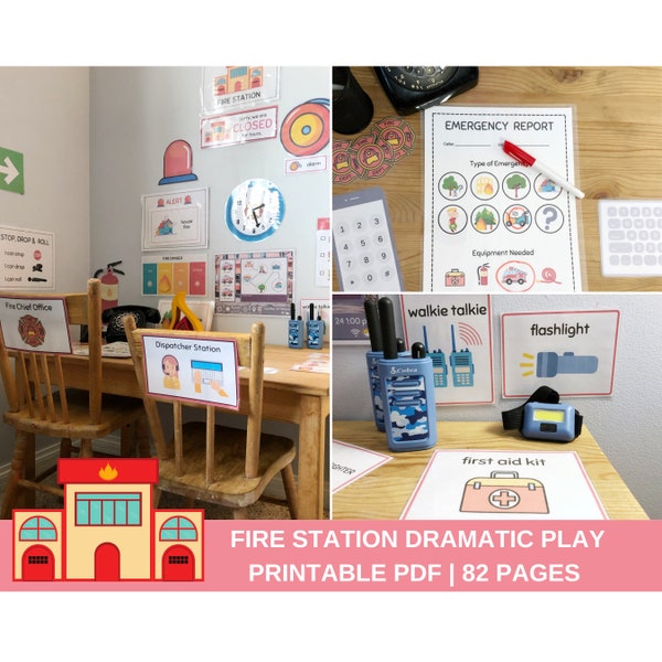 Fire Station Dramatic Play, Firefighter Pretend Play, Preschool Daycare Kindergarten, Printable PDF Activity