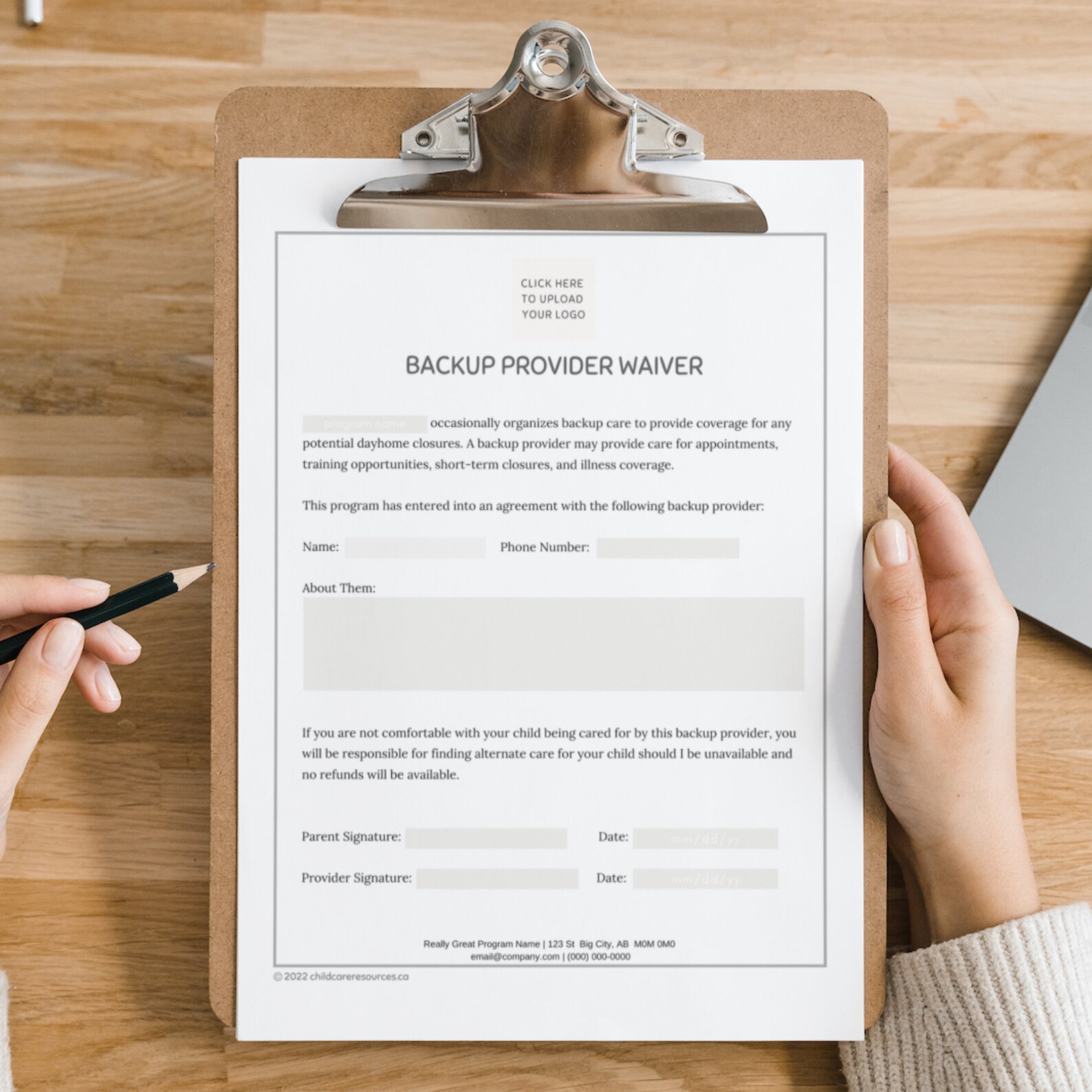 Home Daycare Backup Provider Waiver Form, Substitute Provider, Daycare ...