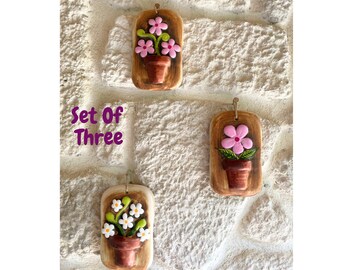 Adorno de pared floral de cerámica hecho a mano, decoración de terracota turca