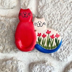 Custom Pottery House Number Tile,Pottery Door Number with Cat,Handmade Ceramic Cat Plaque,Ceramic Cat Wall Hanging