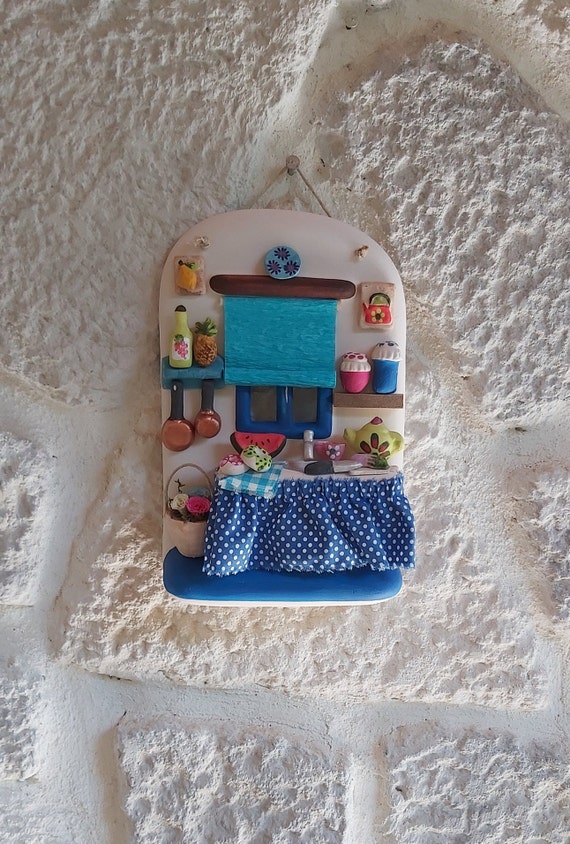Handmade Miniature Ceramic Kitchen Wall Hanging Decor, Turkish Terracotta Art