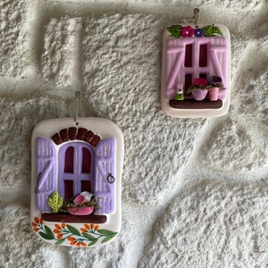 Handmade Ceramic Windows Wall Hanging,Gift Idea,Coastal Wall Decor,Pink-Lila Ceramic Wall Art,Country Looks,Made in Turkey,Pink Window Decor