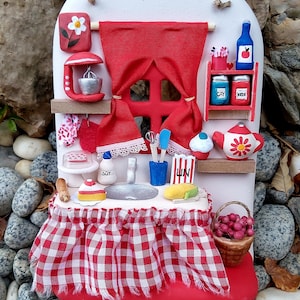 Handmade Ceramic Miniature Red Kitchen for Kitchen Wall,Terracotta Wall Hanging,Gift Idea for Chefs,Gift for Mother