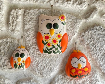 Handmade Ceramic Owl Wall Art: Floral Home Decor