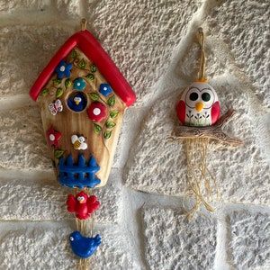Ceramic Bird House Decor,Handmade Ceramic Wall Art,Handmade Pottery,Home and Garden Wall Art,Farmhouse Decoration, CeramicOwl,Wall Hanging