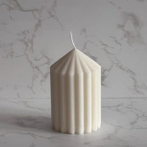 Ribbed Soy Wax Pillar Candle – Minimalist Decorative Candle | Aesthetic Home Decor | Handmade Candle Gift | Scentless Vegan Candle