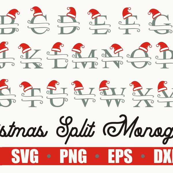 SVG, PNG, EPS, Santa Hat Monogram Letters, ornament, christmas decoration