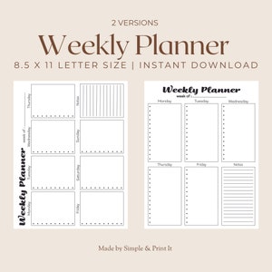 Weekly Planner | Black & White | Simple Scheduler | Weekly Schedule | Printable Agenda | Weekly To Do List | Digital Calendar | Organizer