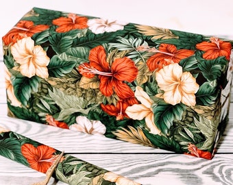 Fleurs et feuilles tropicales d'Hawaï, papier d'emballage cadeau, emballage cadeau botanique, papier d'emballage tropical, 20 x 61 cm