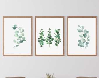Eucalyptus Branch, Greenery Branches Set of 3 Watercolor, Unframed, Botanical Wall Art, wall art printed, wedding gifts, Housewarming gift