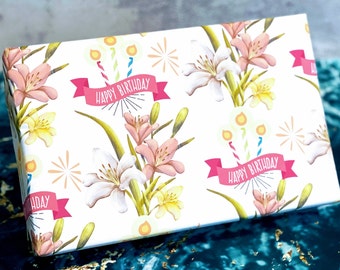 May birth flower, Personalized Birth Flower Gift Wrapping Paper 24" x 20" inches, Lily Flowers, birthday, Birthday Gift Wrap 2023