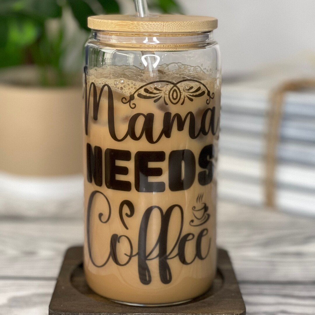 Iced Coffee Glass Cup (16 Oz) With Bamboo Lid and Straw - Etsy