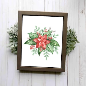 Watercolor Poinsettia Printable Sign, Printable Sign, Christmas Decor, Holiday Sign Decor, Holiday Gift, Christmas gift, Poinsettia