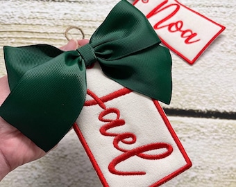 Personalized Christmas Stocking Name Tag with wooden beads or bow