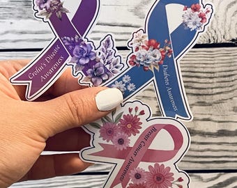 Floral Awareness Ribbon Sticker: Waterproof Vinyl Decal