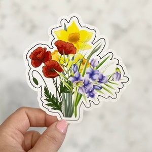 Sticker | Personalized Birth Flower Bouquet | Vinyl waterproof stickers | Water bottle sticker | gift for family and friends