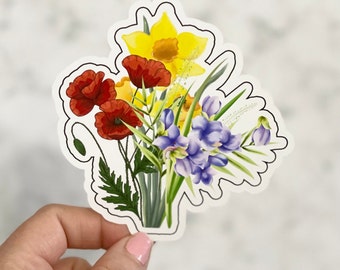 Personalized Birth Flower Bouquet Sticker: Waterproof Vinyl Decal