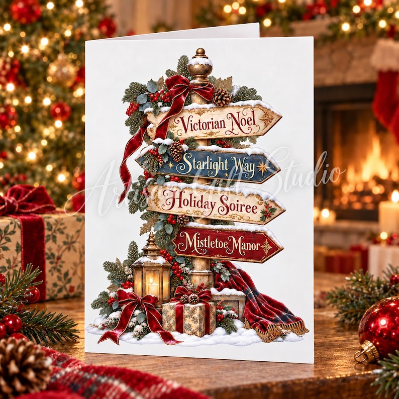 Direction Signposting 20 Watercolor Christmas Signpost PNG Bundle, Winter Farmhouse Clipart ...