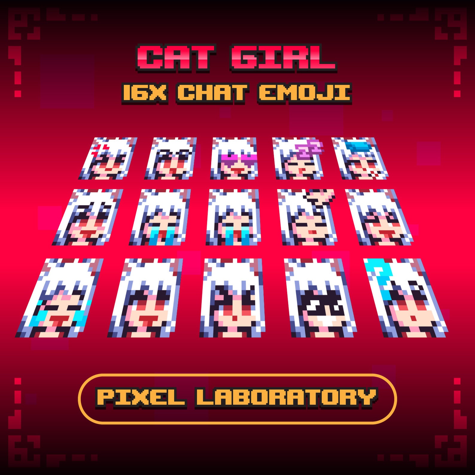 Cat Girl Pixel Art Digital Emoji Twitch, Discord and Streamer Emotes ...
