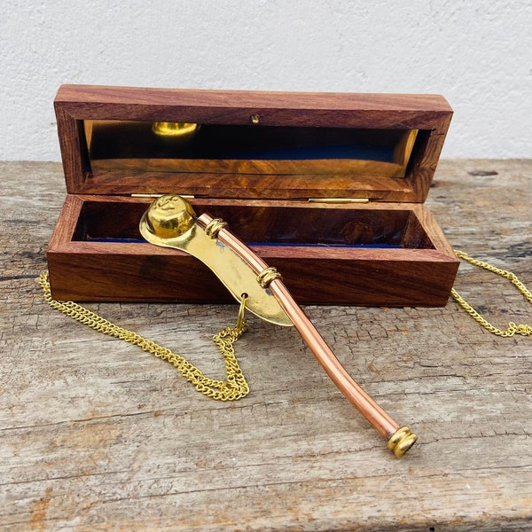 Personalised Gifts Nautical Maritime Brass/Copper Boatswain Whistle~Bosun Call Pipe~with Wood Box