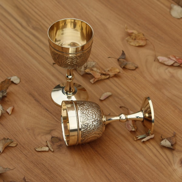 Personalised Brass Chalice Goblet For Communion Cup Handmade Embossed Wine Chalice Goblet