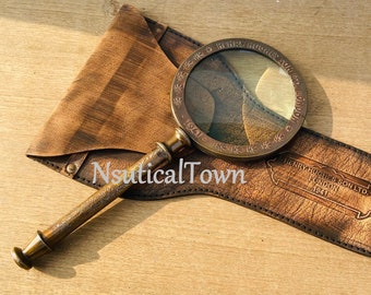 Personalized Magnifying Glass 10" Antique vintage Magnifier Glass Collectible Magnifier engraved Handle with Leather Case Office Décor Gift