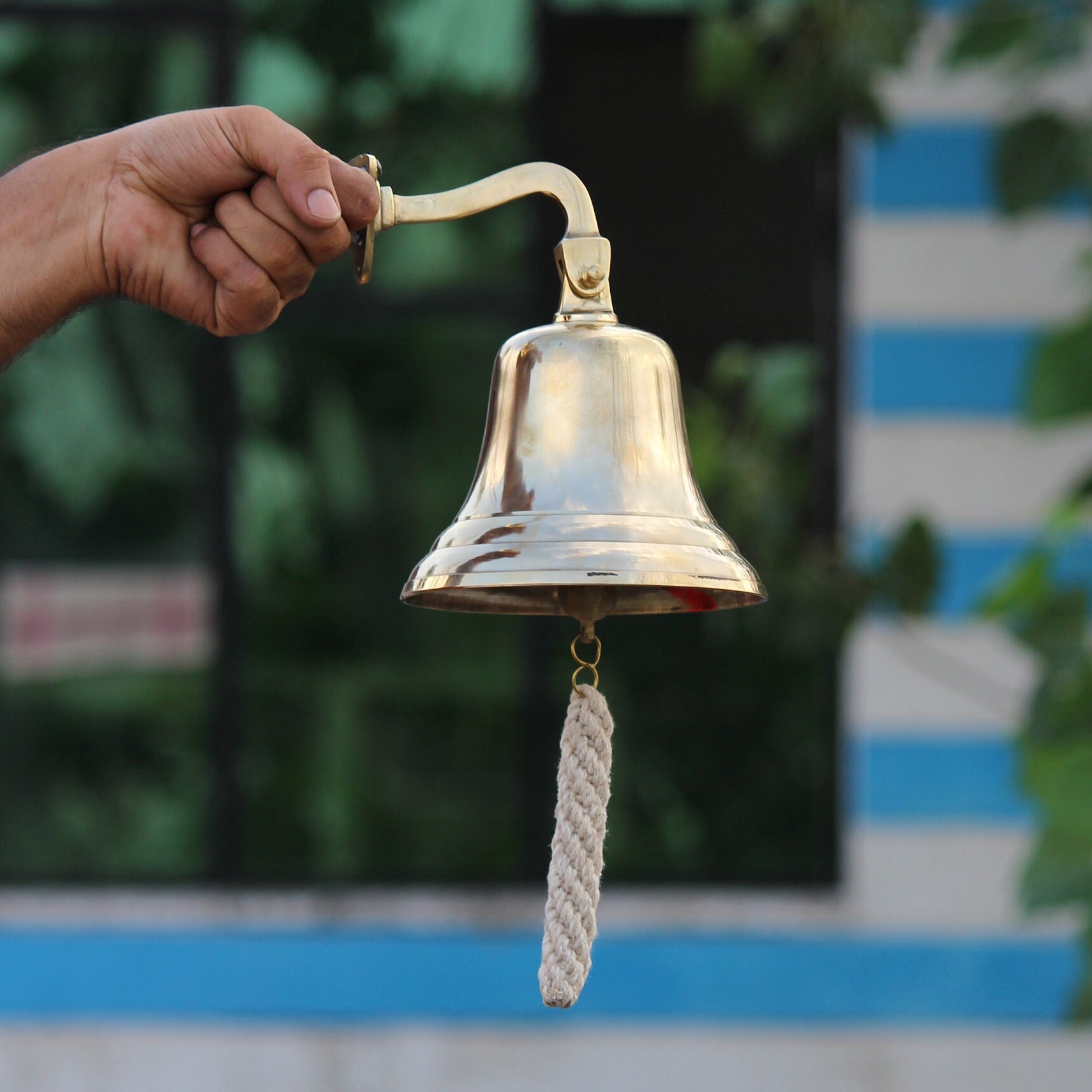 Brass Hanging Bell With Chain Temple Hanging Bell Engraved