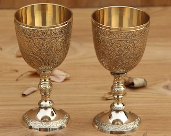 Personalised Brass Chalice Goblet For Communion Cup Handmade Embossed Wine Chalice Goblet