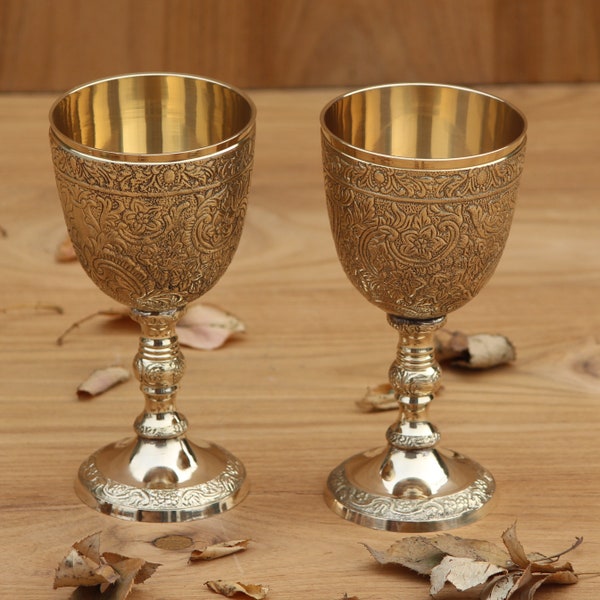 Personalised Brass Chalice Goblet For Communion Cup Handmade Embossed Wine Chalice Goblet