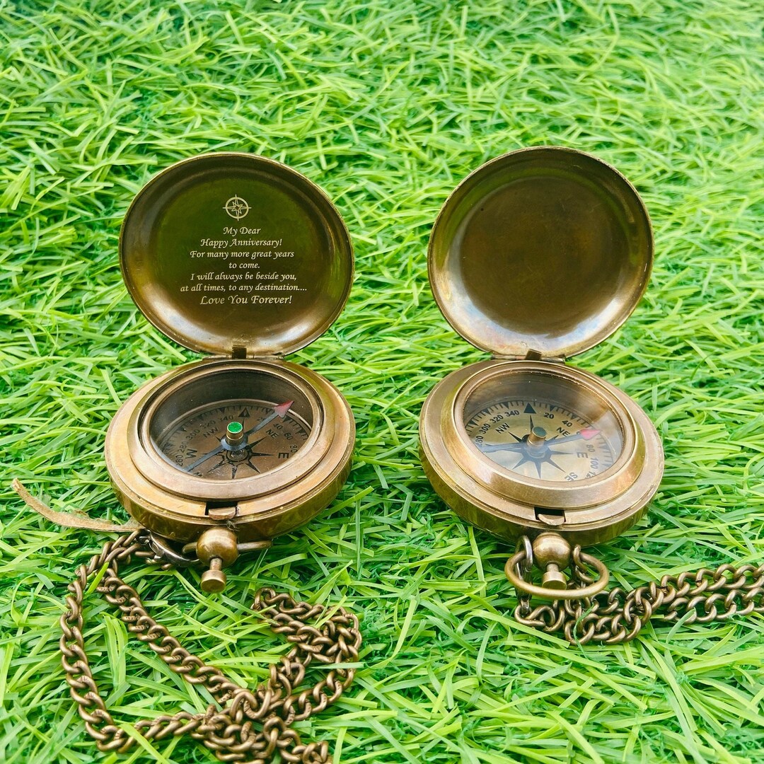 Personalized Brass Compass Anniversary Gift Working Compass Etsy