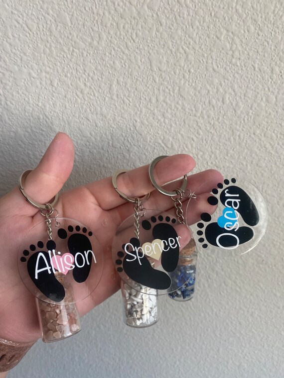 Cute Baby Feet Baby Footprint Keychain With Jar of Gemstones Etsy