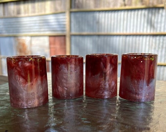 Set of 4 Resin Shot Glasses - Strawberries & Cream Glitter - red, pearl, gold glitter, shimmer