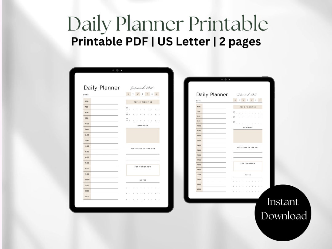Daily Planner Printable Hourly Planner Printable simple Planner 11 X 8. ...