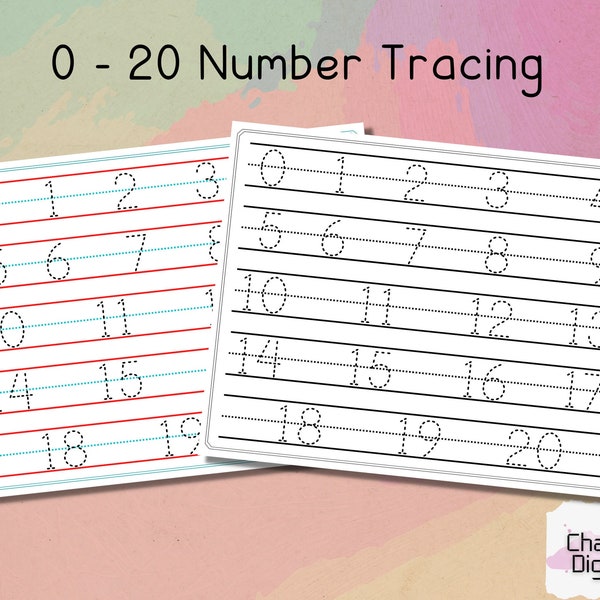 Página de rastreo de números 0-20, práctica de escritura a mano, hojas de trabajo preescolares, números de aprendizaje, números de rastreo imprimibles, práctica para la escuela