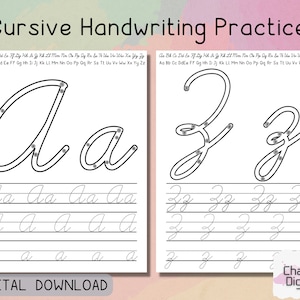 Práctica de escritura a mano en cursiva, rastreo de letras del alfabeto en cursiva, hojas de trabajo en cursiva imprimibles, cursiva para principiantes