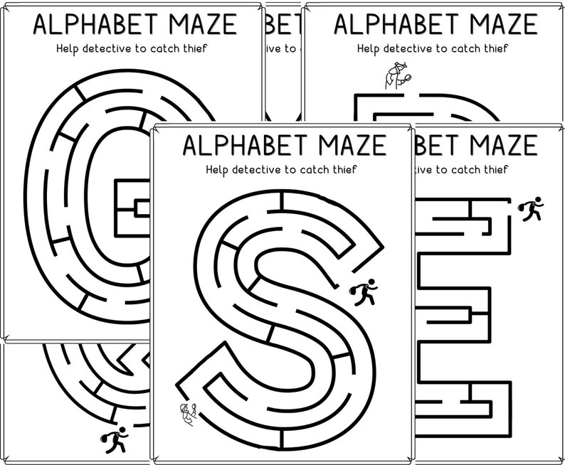 Alphabet Maze Worksheets for Kids, Letter Recognition, Maze Games, ABC
