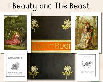 Vintage 1875 &#39;Beauty and The Beast&#39; Fairy Tale Book, Printable Illustrated Children&#39;s Book, Nursery Stories, Antique Book, Commercial Use