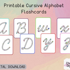 Afdrukbare cursieve alfabet-flashcards, handschrift oefenkaarten, cursieve alfabet traceren, cursief leren, de letter traceren