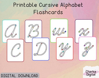 Printable Cursive Alphabet Flashcards, Handwritting Practice Cards, Cursive Alphabet Tracing, Learn Cursive, Trace the Letter