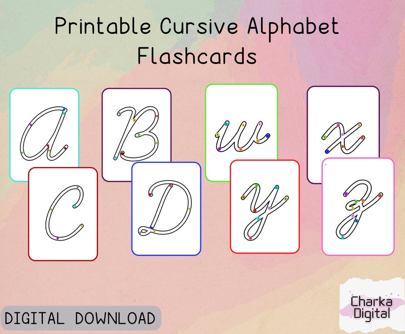 Printable Cursive Alphabet Flashcards, Handwritting Practice Cards