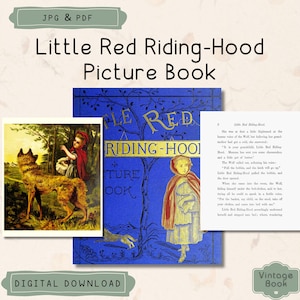 Vintage 1865 « livre d'images le petit chaperon rouge », livre de contes de fées imprimable, illustrations de livres anciens pour enfants, usage Commercial